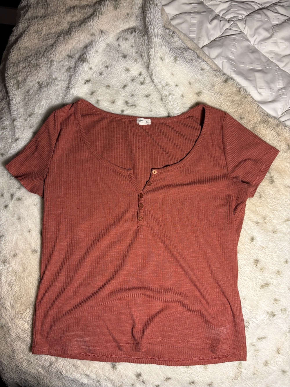 Garage Rust Short Sleeve Henley Ribbed Top